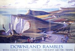 After Adrian Allinson, colour print, British Railways poster for Downland Rambles, Beachy Head /