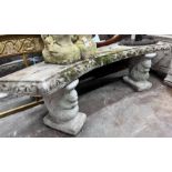 A reconstituted stone curved garden bench, width 160cm, height 46cm *Please note the sale