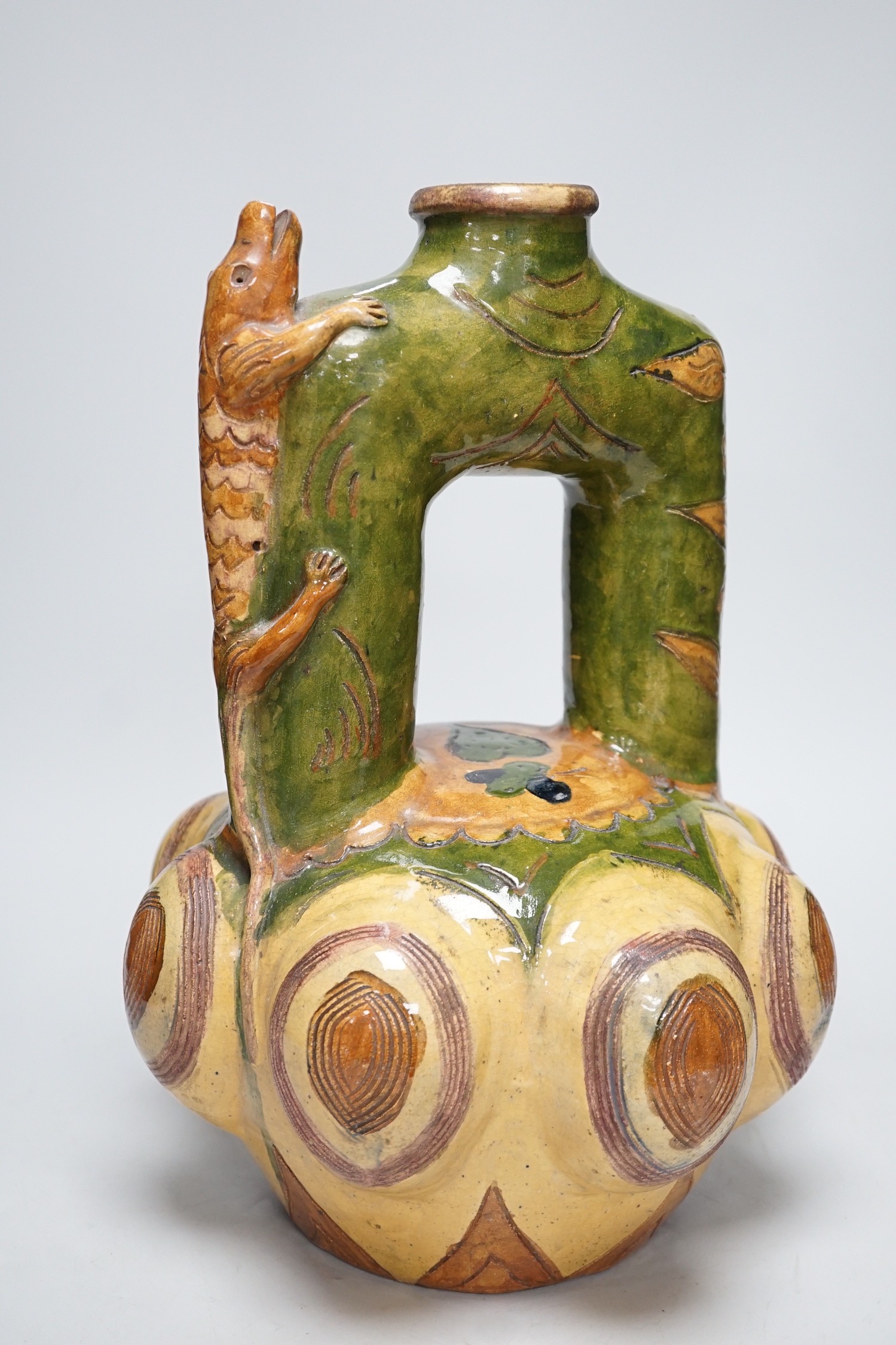 A Continental ‘lizard’ mounted pottery vase, 40cm - Image 2 of 2