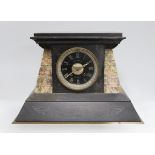 A W & M Dodge black slate and rose marble mantel clock with Egyptian engraved hieroglyphs, 25cm