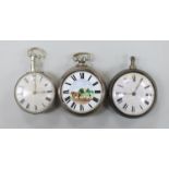 Three 18th/19th century silver pair cased keywind verge pocket watches, by J. Farrer of