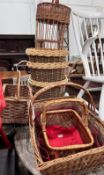 An Asprey horse grooming basket, three waste paper baskets, three picnic baskets and a picnic drinks