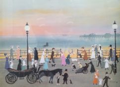 Helen Bradley (1900-1979), limited edition print, 'Evening on the promenade, Blackpool Sands, signed