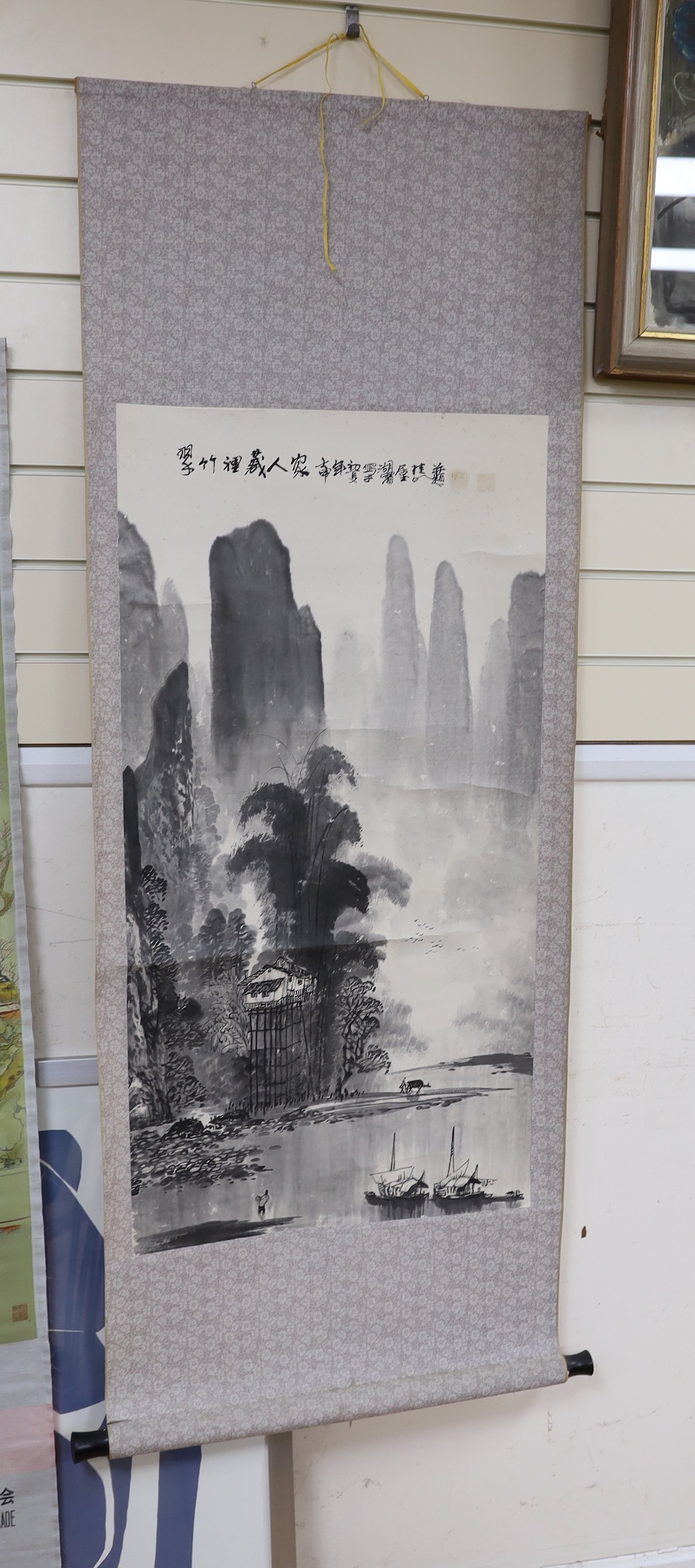 Three Japanese wall hanging scrolls - Image 2 of 2