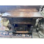 A 17th century style oak side table, width 76cm, height 66cm *Please note the sale commences at