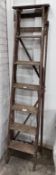 A vintage pine six tread step ladder, height 183cm *Please note the sale commences at 9am.