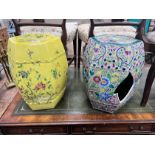 Two modern Chinese porcelain garden seats, width 40cm, depth 40cm, height 48cm (one a.f.) *Please