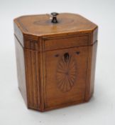 A George III octagonal shell marquetry tea caddy, 12.5cm high