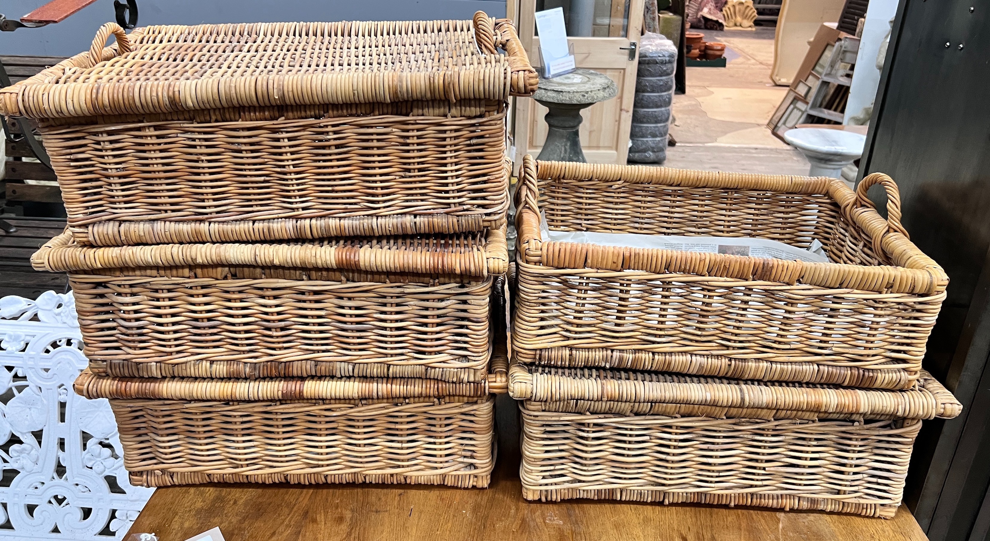 Five assorted wicker baskets, largest width 56cm *Please note the sale commences at 9am.