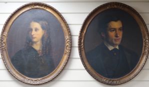 19th century Scottish School, pair of oils on board, Portraits James Shaw of Edinburgh and his wife,