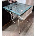 A painted wrought iron garden table, width 56cm *Please note the sale commences at 9am.