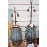 A pair of Chinese archaistic bronze ‘hu’ telescopic table lamps