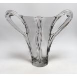 A French 1950's two handled glass vase, 37cm high