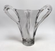 A French 1950's two handled glass vase, 37cm high