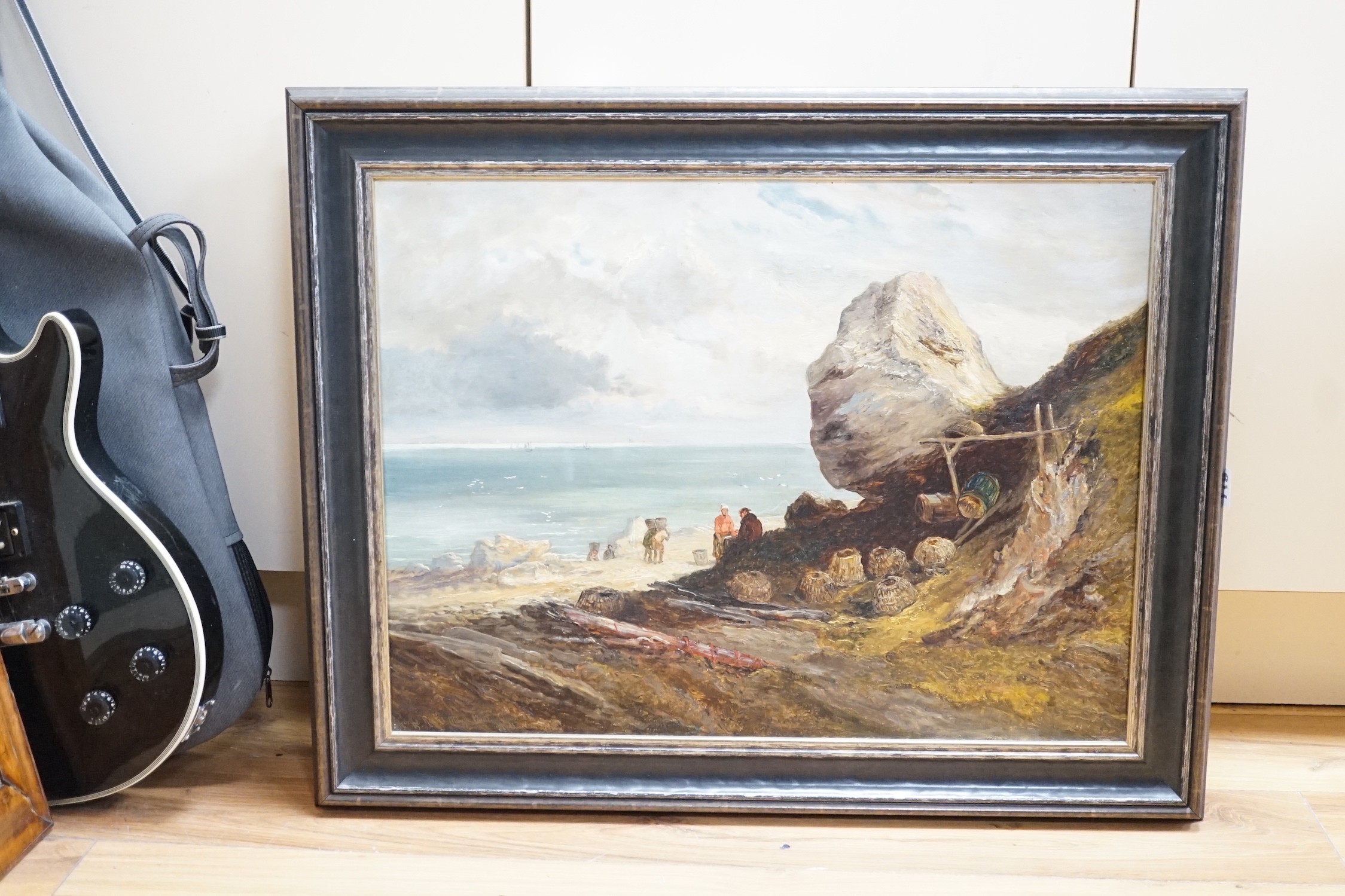 John Holland Snr (1805-1879), oil on canvas, 'Giraffe Rocks, Mayo Point, Guernsey', signed and - Image 2 of 2