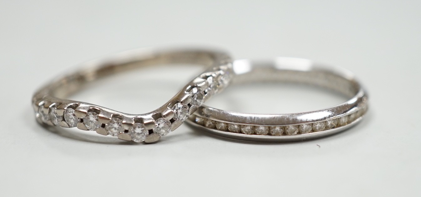 A modern 18ct white gold and diamond chip set full eternity ring, size O and a modern 18ct white - Image 2 of 2