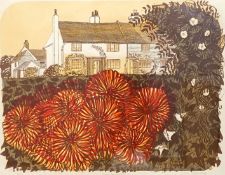 Robert Tavener (1920-2004), linocut, Country garden and cottage (2), signed in pencil, 24/50,