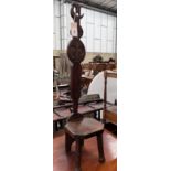 A carved oak spinning chair, height 82cm *Please note the sale commences at 9am.