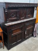 A 17th century oak court cupboard, width 139cm, depth 57cm, height 146cm *Please note the sale