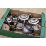 A quantity of various tea pots including Burslem, copper and plated