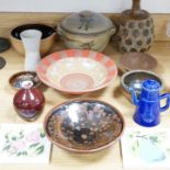 A group of studio ceramics, including a Jonathan Chiswell-Jones lustre bowl, two Carter 1954