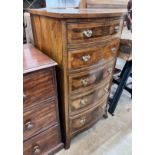 A Queen Anne revival feather banded walnut bowfront five drawer chest, width 61cm, depth 52cm,