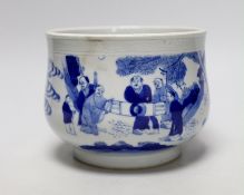 A Chinese blue and white figurative 'boys' bowl, 11cm high