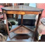 An Edwardian marquetry and rosewood corner table, width 69cm *Please note the sale commences at