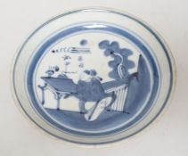A Chinese blue and white figural dish, Qing dynasty 20cm