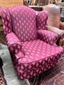 A Victorian style upholstered armchair, width 90cm, height 100cm *Please note the sale commences