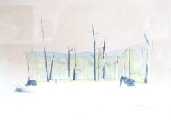 Kevin Pearsh (born 1951), pair of coloured conté crayon drawings, Australian landscapes, signed