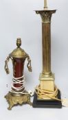 A Corinthian column lamp base and a two handled brass lamp base, tallest 60cms excluding light
