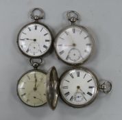 A late 19th century silver Waltham keywind hunter pocket watch, a 19th century silver open faced