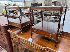A pair of reproduction mahogany two tier tables, width 46cm, depth 46cm, height 60cm *Please note