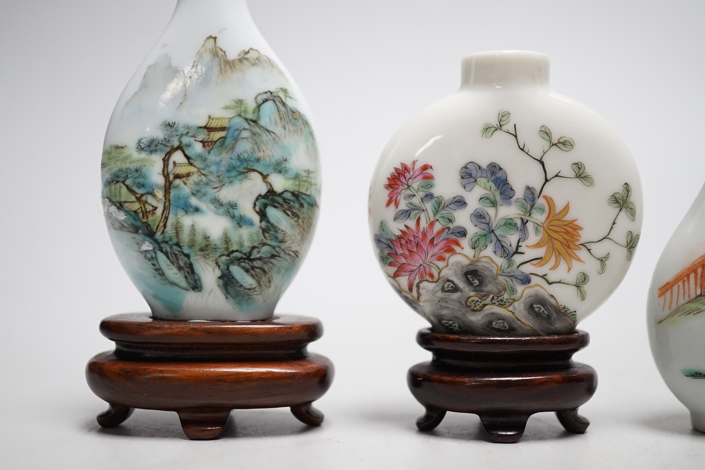 Four Chinese enamelled porcelain snuff bottles, Qing and later - Image 2 of 2