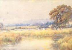 Parker Hagarty (1854-1934), watercolour, River landscape, signed, 25 x 34cm, and two watercolours, a