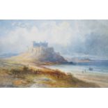 Emile Axel Krause (1871-1945), watercolour, 'Bamburgh Castle', signed, 24 x 38cm