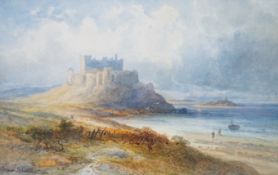 Emile Axel Krause (1871-1945), watercolour, 'Bamburgh Castle', signed, 24 x 38cm