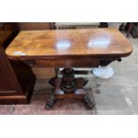 An early Victorian rectangular rosewood folding tea table, width 91cm, depth 45cm, height 72cm *