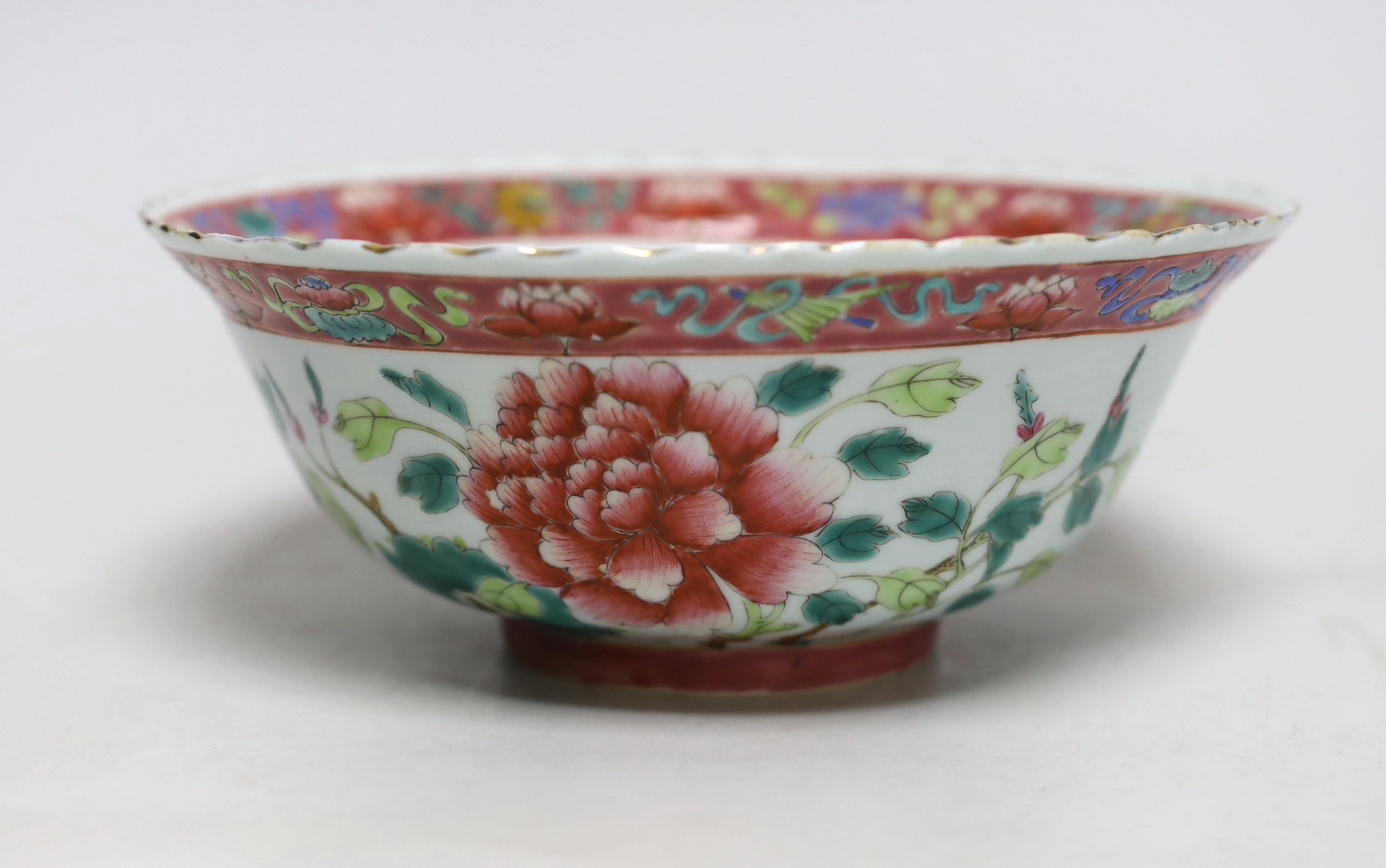 A Chinese Straits famille rose ‘phoenix’ bowl, 19cm diameter - Image 2 of 2