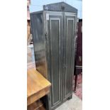 An Indian style metal two door cupboard, width 60cm, depth 41cm, height 186cm *Please note the