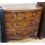 An early 19th century mahogany four drawer bowfront chest, width 88cm *Please note the sale