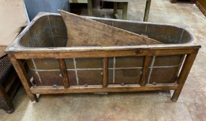 A 19th century French oak bath with zinc liner and cover, length 142cm, depth 65cm, height 64cm *