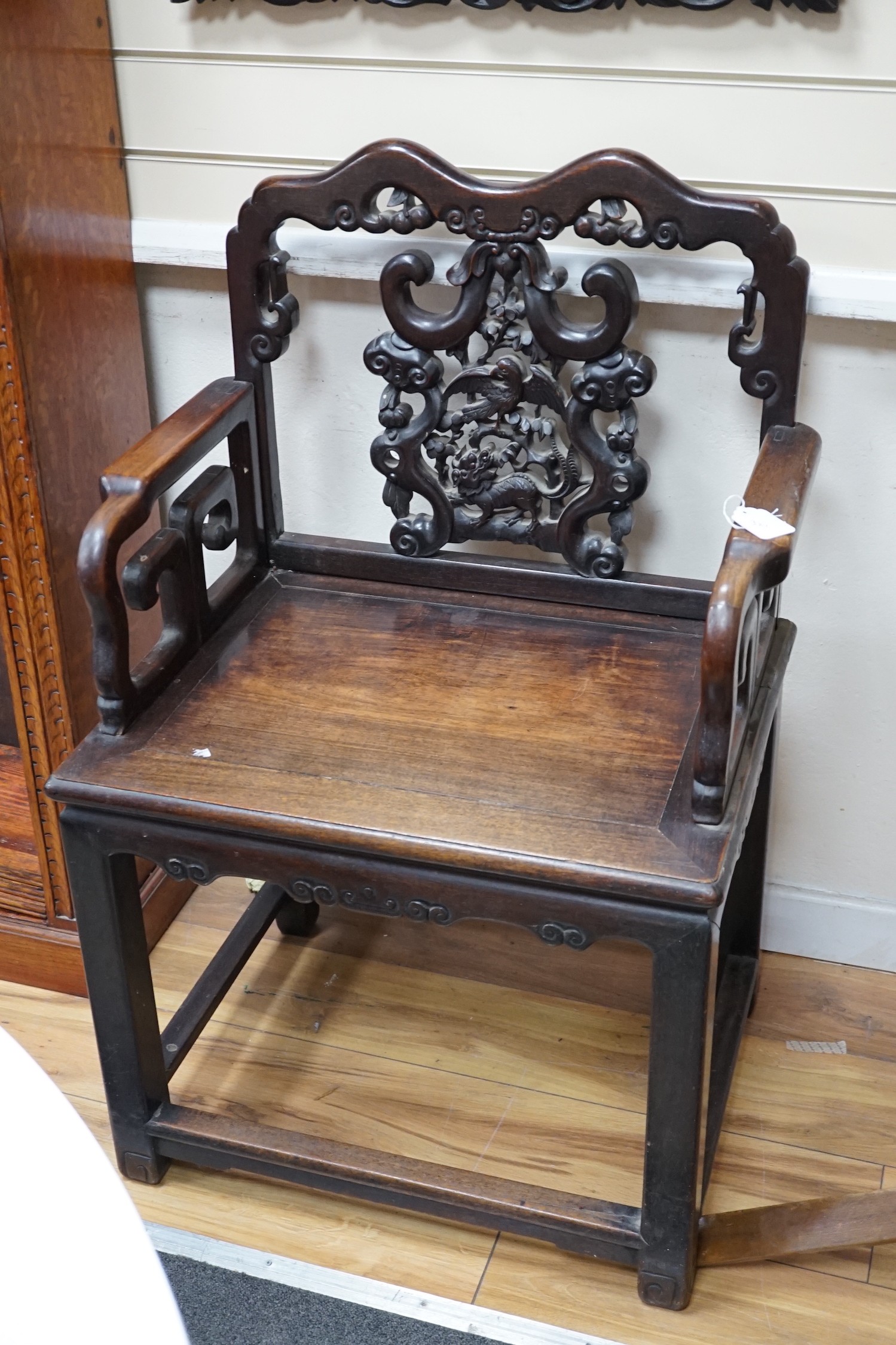 A 19th century Chinese hongmu armchair, width 64cm *Please note the sale commences at 9am. - Image 2 of 2