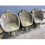 Three reconstituted stone tub garden chairs, width 45cm, depth 46cm, height 82cm*Please note the