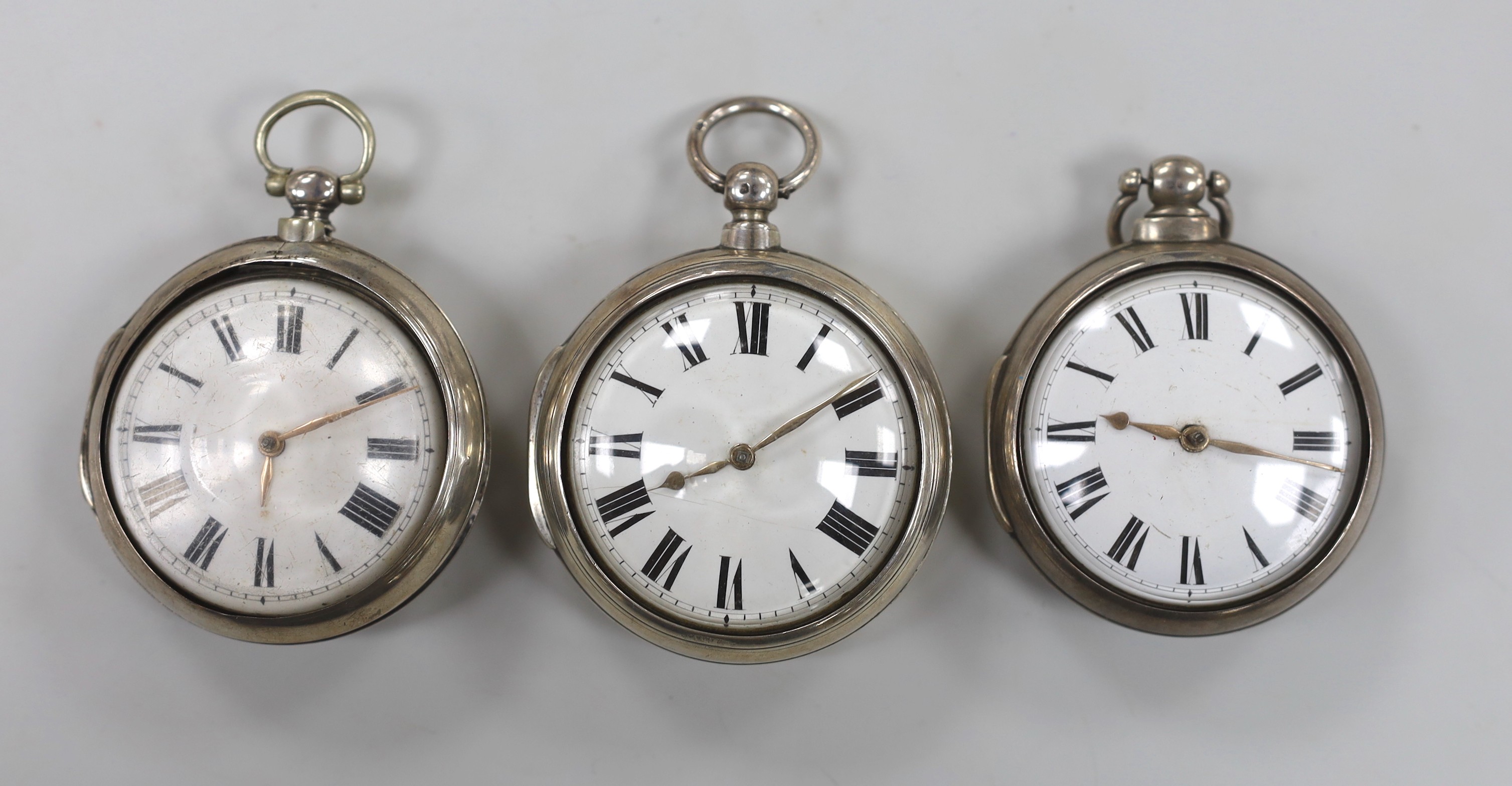 Three 19th century silver pair cased keywind verge pocket watches, by P. Matthew of Uckfield, the