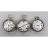 Three 19th century silver pair cased keywind verge pocket watches, by P. Matthew of Uckfield, the