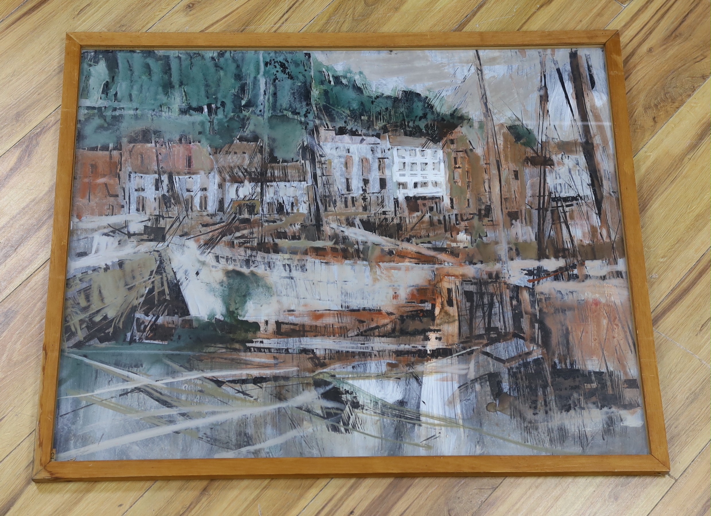 French School, mixed media, Shipping in harbour, 59 x 74cm - Image 2 of 2