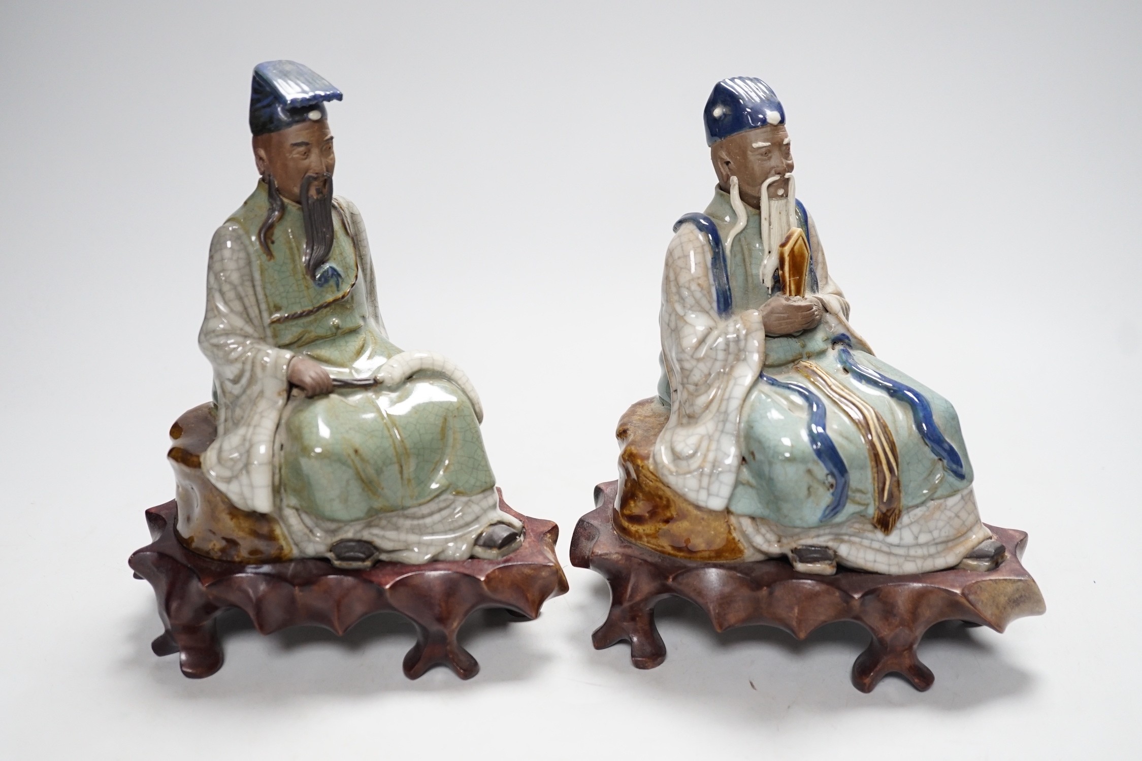 Two Shiwan stoneware figures of the Jade Emperor and Lu Dongbin, losses, 19cm - Image 2 of 2