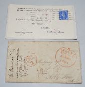 Stamps: An early 19th century apple shape postal mark 1801 and an interesting war time re-used penny